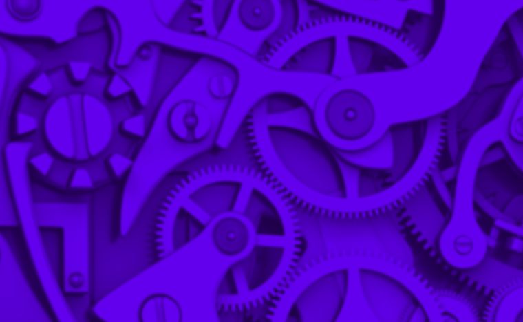 Several cogs and mechanical elements in purple.